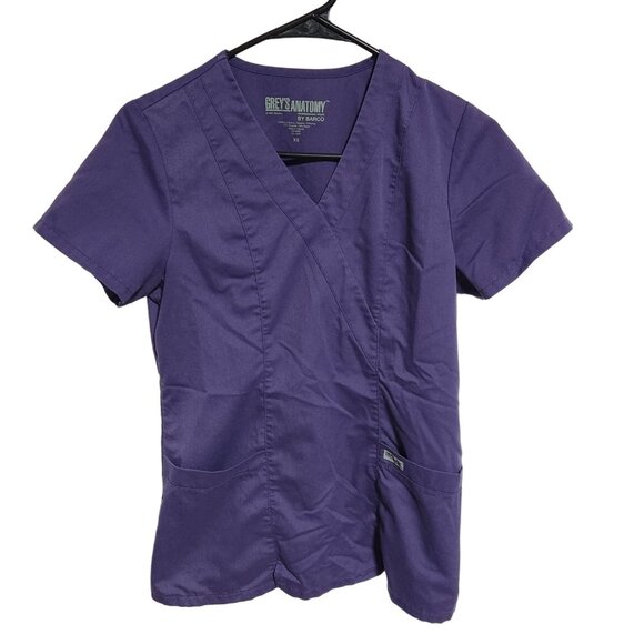Greys Anatomy Scrub Top Womens Size XS Purple Nursing Medical Work Uniform - Picture 1 of 3